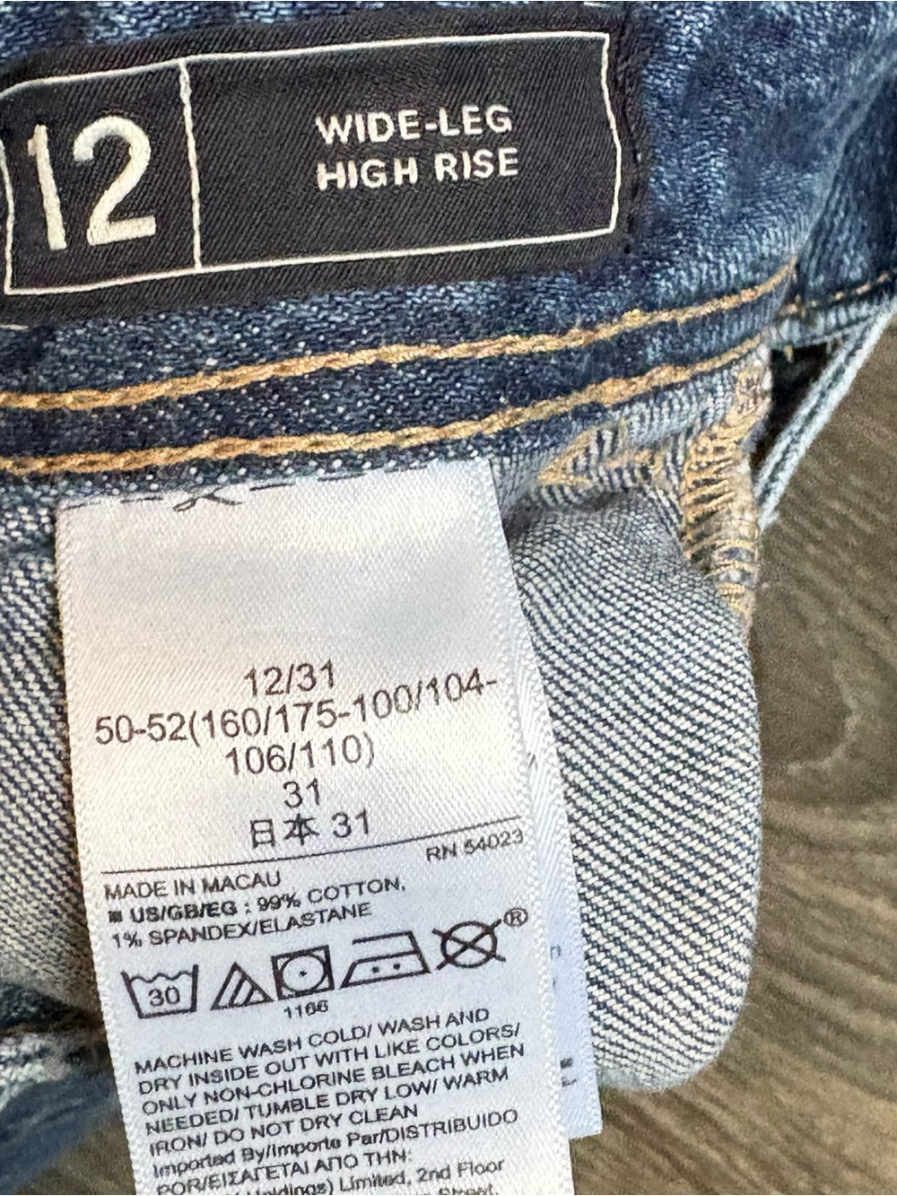 GAP High Rise Wide Leg Crop Chino Jeans Size 12/31 Regular Medium Wash - Picture 4 of 5